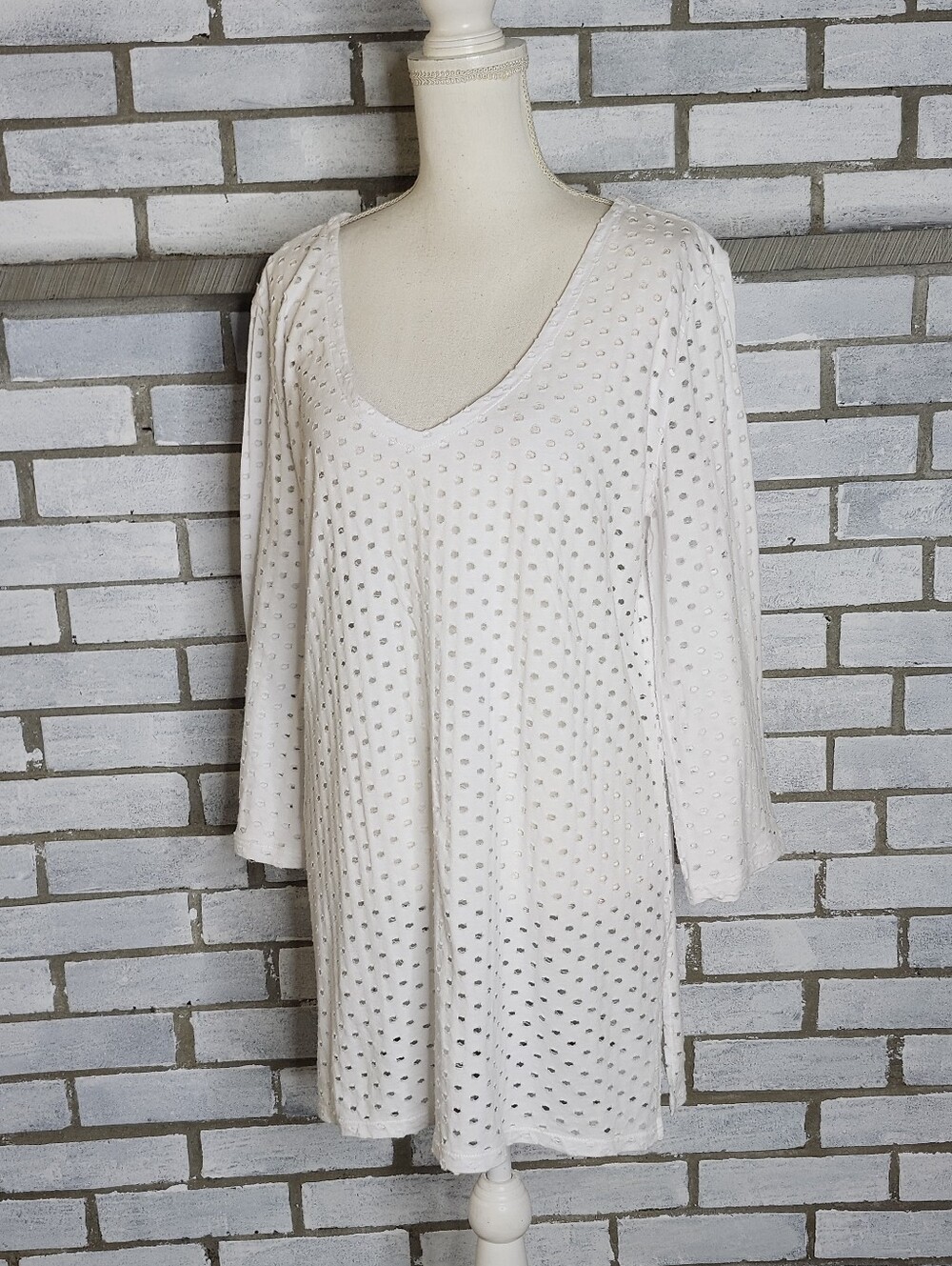 • Eco Swim Hole Jacquard Tunic Swimsuit Swim Beach Cover-Up Size Large White